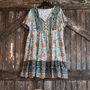 SHEIN Blue and Orange Patterned Dress